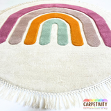 A white cotton rainbow carpet with colorful rays 